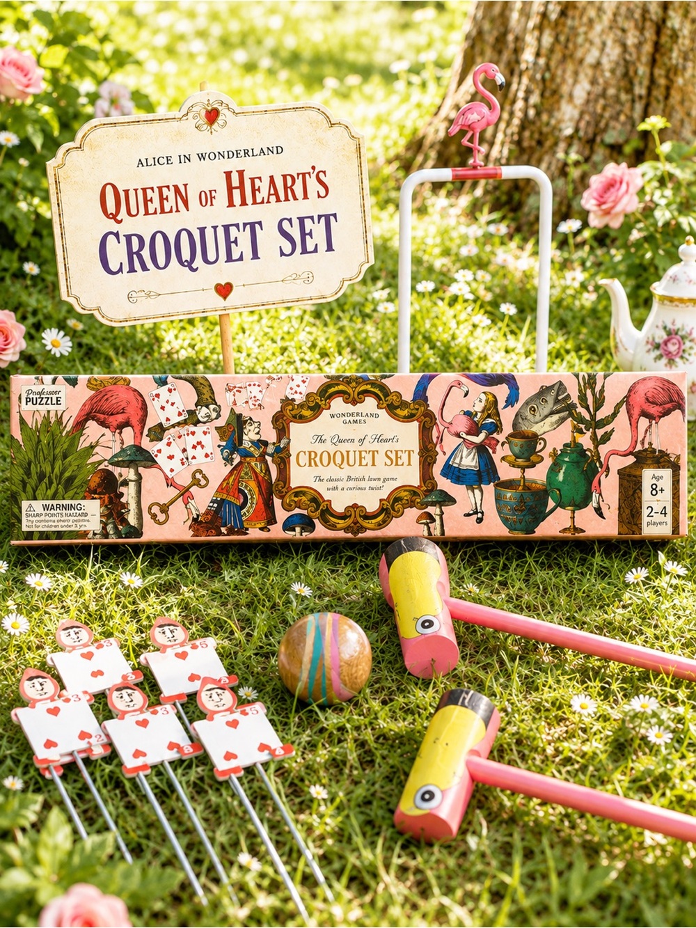 Alice Wonderland Croquet Set Professor Puzzle Flamingo Lawn Game NIB